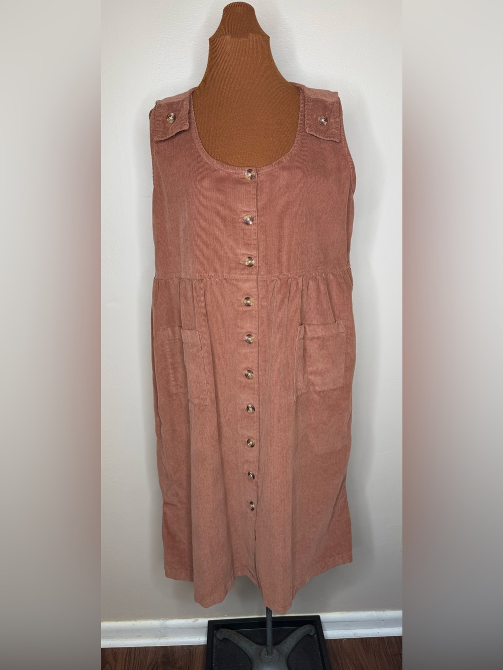Vintage Two Twenty Collection Button-Front Sleeveless Corduroy Jumper Dress